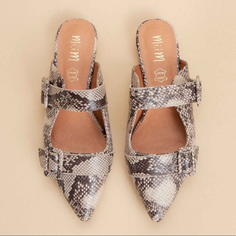 NIB MIIM Hannah Pointed Toe Snakeskin Mule